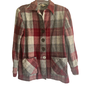Retro Sears Union Red Gray Kerrybrooke Utility Jacket Wool Coat USA Plaid Med